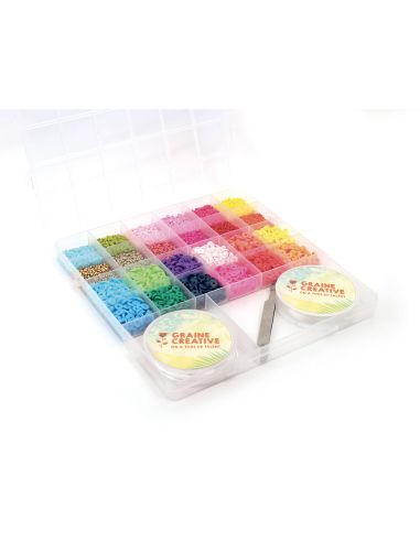 Coffret de perles de rocailles, Heishi, cordon élastique et pince - Tropical Mix