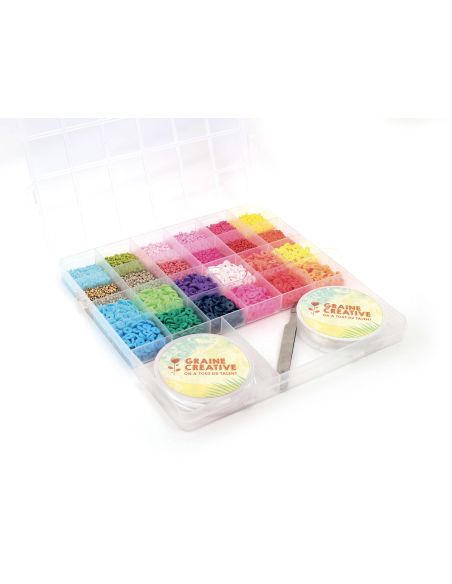 Coffret de perles de rocailles, Heishi, cordon élastique et pince - Tropical Mix