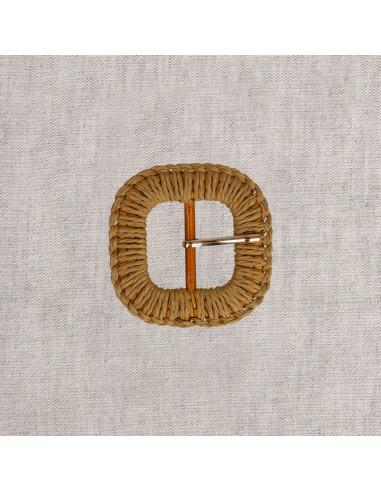 Boucle de ceinture carrée arrondie en raphia tressé – 3,5 cm