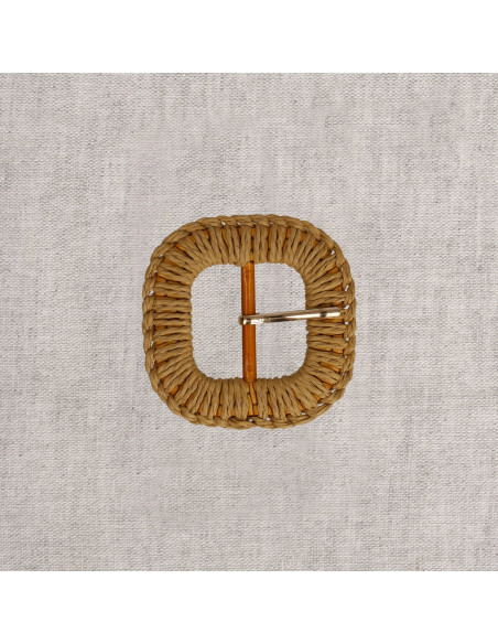 Boucle de ceinture carrée arrondie en raphia tressé – 3,5 cm