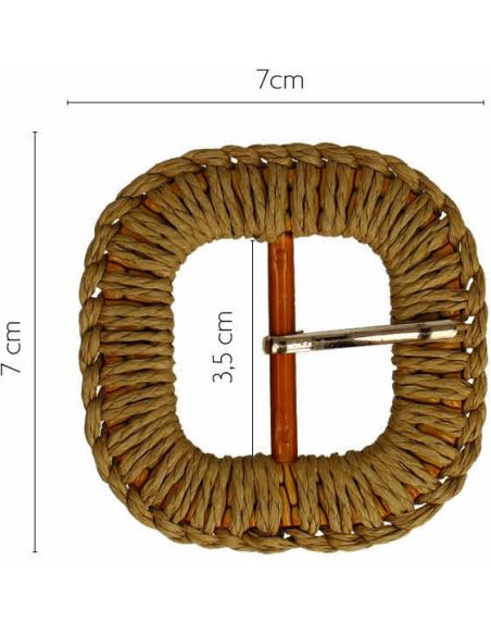 Boucle de ceinture carrée arrondie en raphia tressé – 3,5 cm