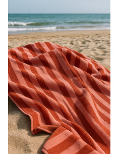 Tissu micro éponge de bambou rayée - Marsala et paprika 2