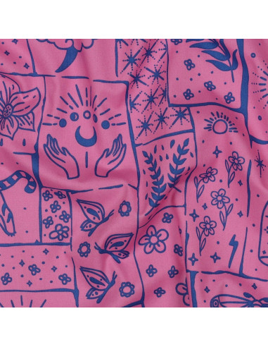 Tissu popeline de coton - Mystic fond rose