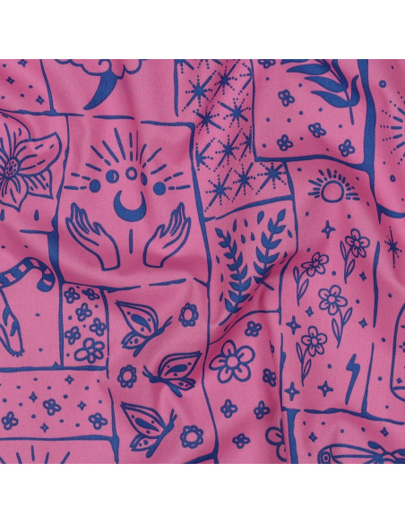 Tissu popeline de coton - Mystic fond rose