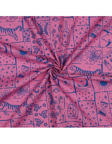 Tissu popeline de coton - Mystic fond rose
