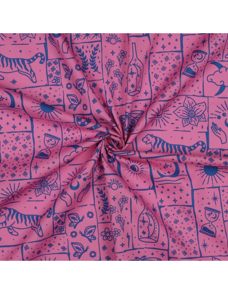 Tissu popeline de coton - Mystic fond rose