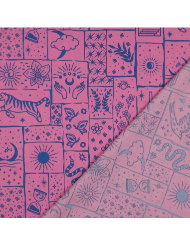 Tissu popeline de coton - Mystic fond rose
