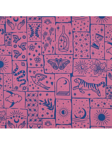 Tissu popeline de coton - Mystic fond rose