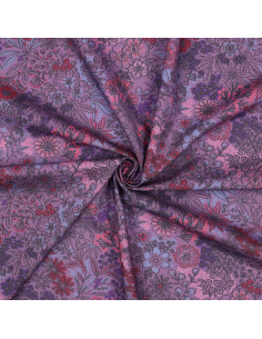 Tissu popeline de coton - Fleurs violet