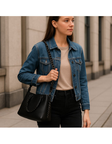 Bandoulière entrelacée cuir et métal Muud Caja small - Noir