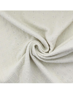 Tissu double gaze de coton brodée Suzy - Écru