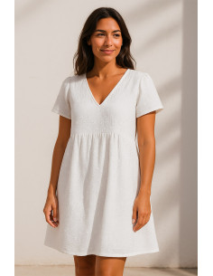 Tissu double gaze de coton brodée Suzy - Blanc 2