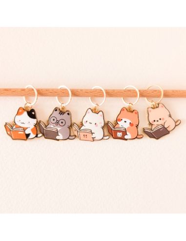 Lot de 5 anneaux marqueurs de maille - Petits chats lecture