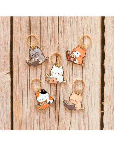 Lot de 5 anneaux marqueurs de maille - Petits chats lecture