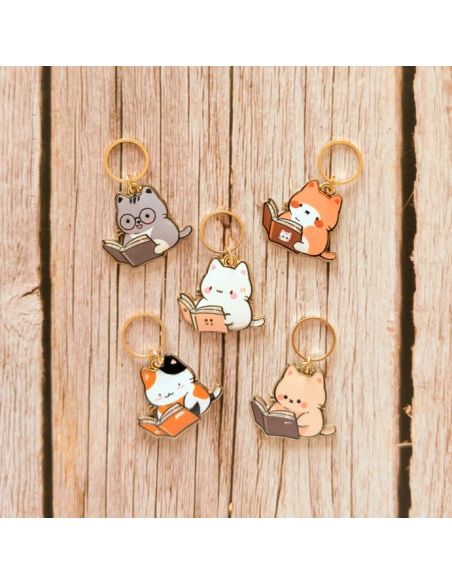 Lot de 5 anneaux marqueurs de maille - Petits chats lecture