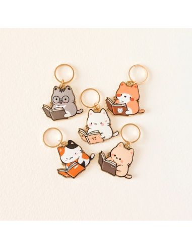 Lot de 5 anneaux marqueurs de maille - Petits chats lecture