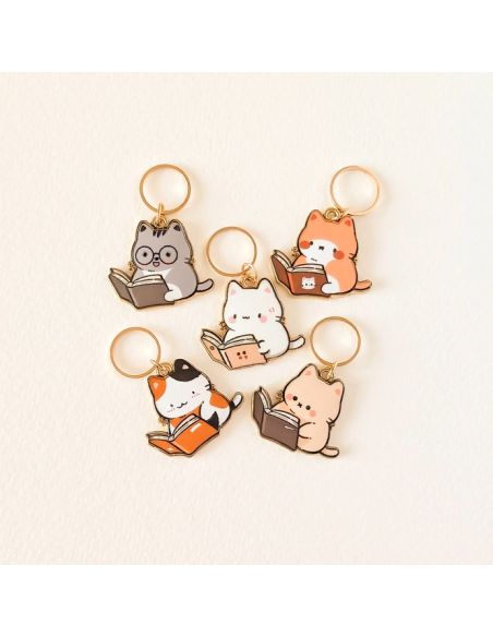 Lot de 5 anneaux marqueurs de maille - Petits chats lecture