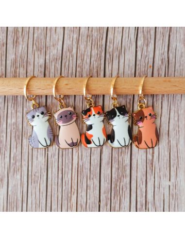 Lot de 5 anneaux marqueurs de maille - Petits chats manga