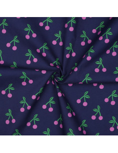 Tissu coton déperlant cerise - Bleu marine