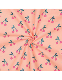 Tissu coton déperlant cerise - Pêche