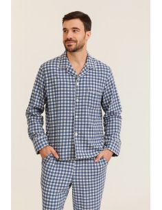 Tissu flanelle grands carreaux - Bleu et écru 2