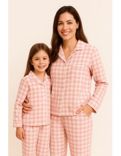 Tissu flanelle grands carreaux - Rose et écru 2