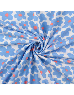 Tissu jersey fleurs - Bleu