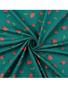 Tissu jersey Fraises - Vert canard