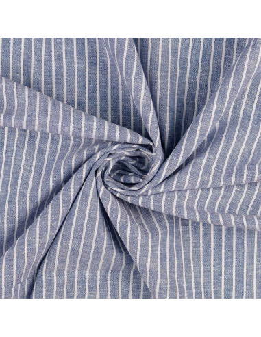 Tissu lin coton - Rayures fines - Bleu jeans