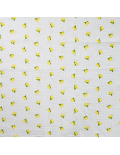 Tissu double gaze de coton - Citrons fond blanc 2