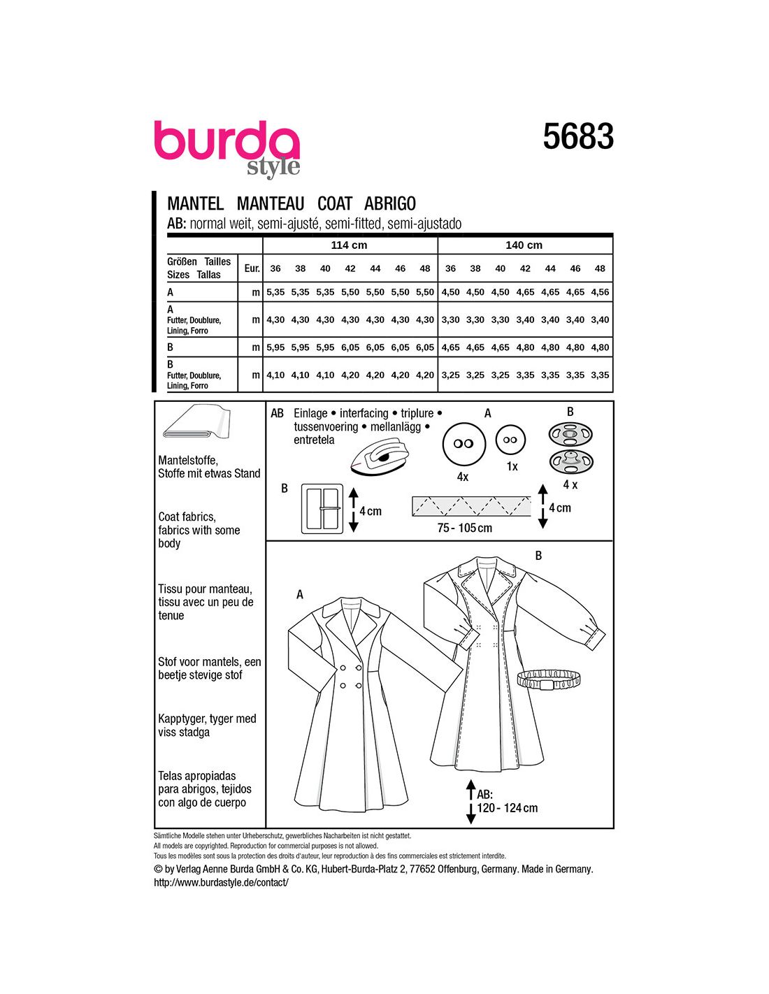 Patron de manteau - Burda 5683