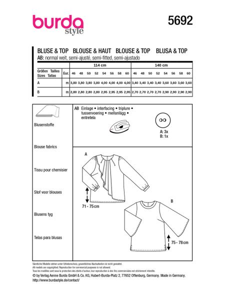 Patron de blouse - Burda 5692