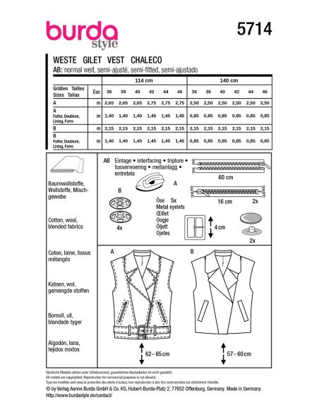 Patron de gilet - Burda 5714