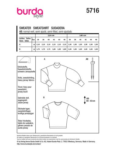 Patron de sweatshirt - Burda 5716