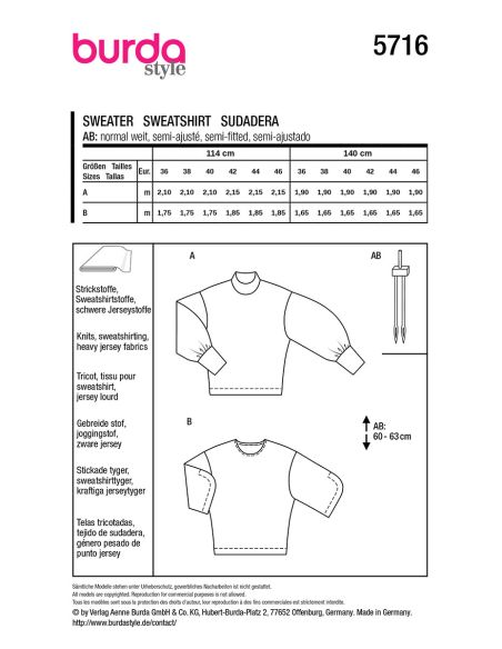 Patron de sweatshirt - Burda 5716