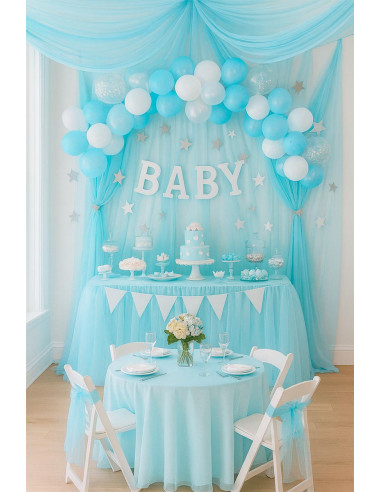 Tissu organza - Bleu layette