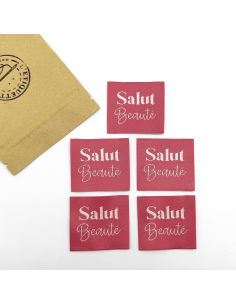 Lot de 5 étiquettes tissées à coudre Salut Beauté rose indien 2