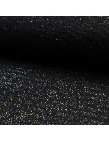 Tissu jersey bord côte lurex - Noir lurex argent