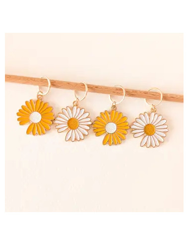 Lot de 4 anneaux marqueurs de maille - Marguerites jaunes et blanches XL