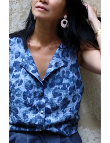 Tissu viscose flammé Denim Léopard - My Dress Made