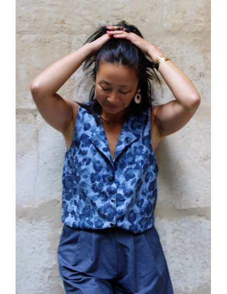 Tissu viscose flammé Denim Léopard - My Dress Made