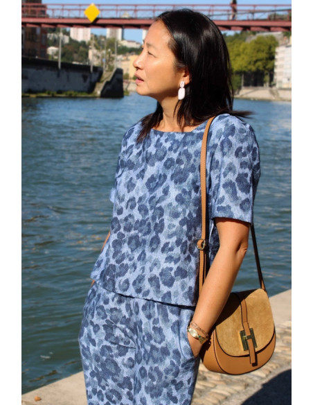 Tissu viscose flammé Denim Léopard - My Dress Made