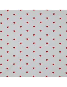 Tissu popeline de coton fantaisie - Coeur rouge sur fond blanc 2