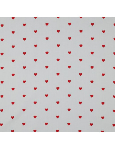 Tissu popeline de coton fantaisie - Cœurs rouge sur fond blanc