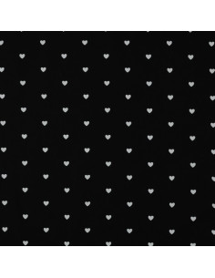 Tissu popeline de coton fantaisie - Coeur blanc sur fond noir 2