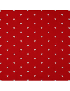 Tissu popeline de coton fantaisie - Coeur blanc sur fond rouge 2