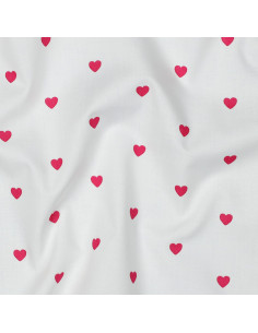 Tissu popeline de coton fantaisie - Coeur fuchsia sur fond blanc