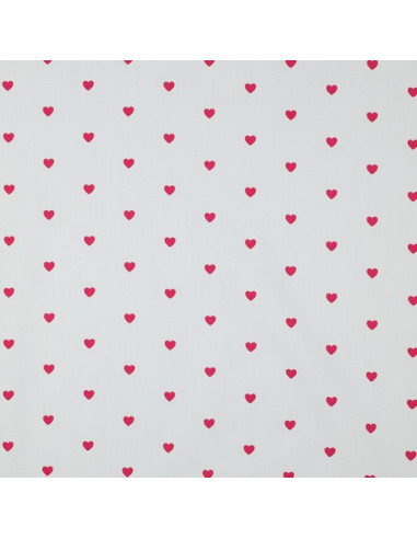 Tissu popeline de coton fantaisie - Cœurs fuchsia sur fond blanc