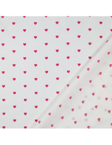 Tissu popeline de coton fantaisie - Cœurs fuchsia sur fond blanc