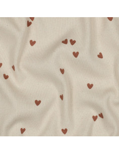 Tissu jersey coton maille côtelé - Cœurs naturel 2
